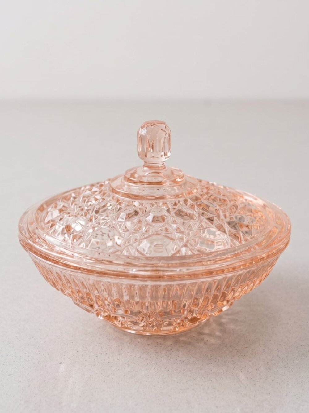 Vintage Federal Glass Pink Windsor Covered Candy Dish Depression Glass Bowl 7.5”